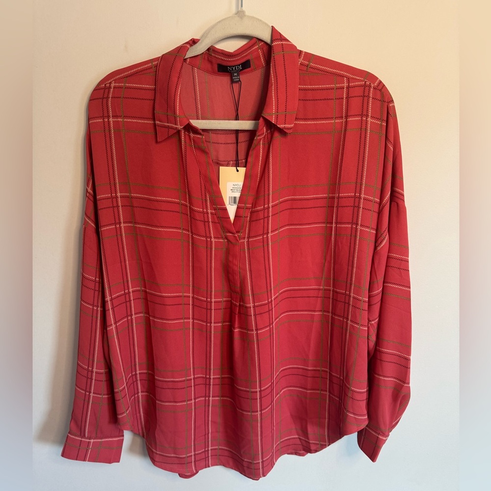 NYDJ Plaid Women's Blouse new NWT elegant professional blouse red/ coral